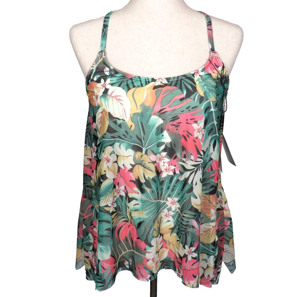 Coco Reef Floral Hawaiian Print Underwire Padded Tankini Swim Top Size 34C - Picture 2 of 6
